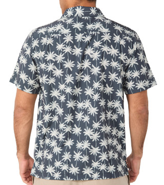 Thumbnail 2: Caribbean Joe Caribbean Joe Mens Linear Palm Dark Grey Button Down Shirt 