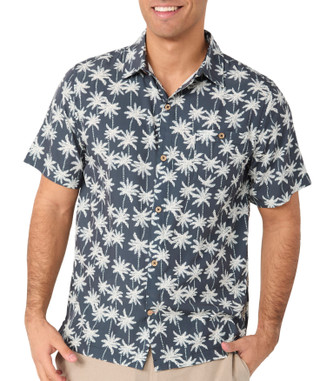 Thumbnail 1: Caribbean Joe Caribbean Joe Mens Linear Palm Dark Grey Button Down Shirt 