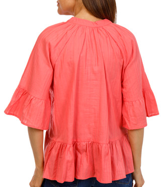 Thumbnail 2: Kaktus Kaktus Womens 3/4 Sleeve Henley Ruffle Top 