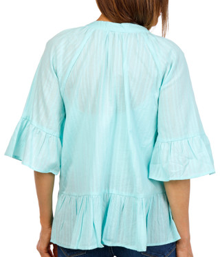 Thumbnail 3: Kaktus Kaktus Womens 3/4 Sleeve Henley Ruffle Top 