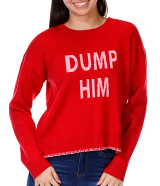 Thumbnail 1: No Comment No Comment Juniors Long Sleeve Dump Him Pullover Sweater 