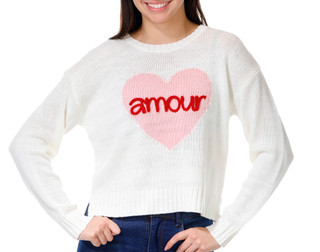 Thumbnail 1: No Comment No Comment Juniors Long Sleeve Amour Pullover Sweater 