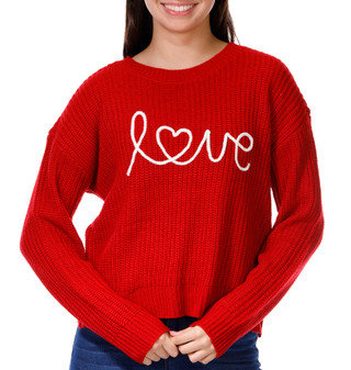 Thumbnail 1: No Comment No Comment Juniors Long Sleeve Embroidered Love Sweater 
