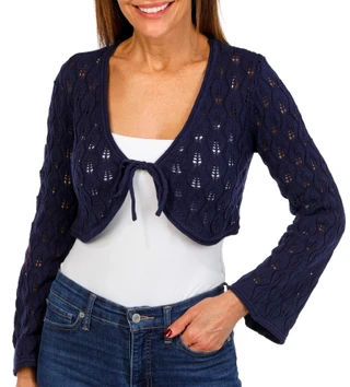 Thumbnail 1: Pink Rose Pink Rose Juniors Long Sleeve Solid Crop Tiefront Cardigan 