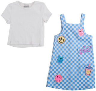 Thumbnail 3: Rare Editions Rare Editions Little Girls 2 Pc Checker Patch Dress Set 