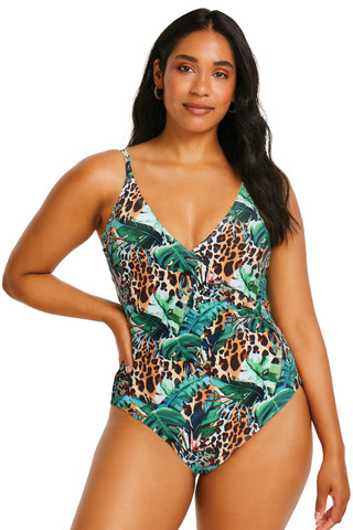 Thumbnail 1: Caribbean Sand Caribbean Sand Womens O-Ring Faux Wrap One Piece Swimsuit 