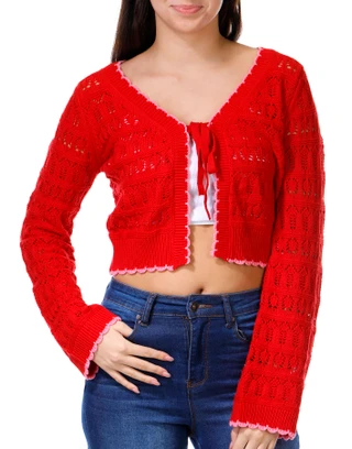 Thumbnail 1: Derek Heart Derek Heart Juniors Bell Sleeve Tie Front Cardigan 
