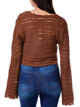 Thumbnail 2: No Comment No Comment Juniors Long Sleeve Open Knit Tiefront Cardigan 