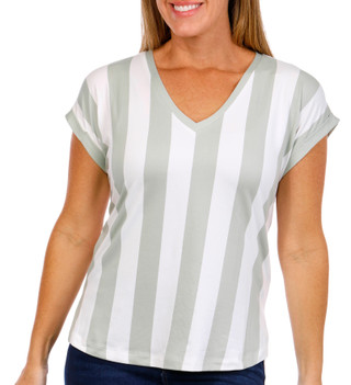 Thumbnail 1: BOBEAU Bobeau Womens Short Sleeve Striped V-Neck Top 
