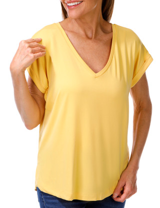 Thumbnail 1: BOBEAU Bobeau Womens Short Sleeve Striped V-Neck Top 