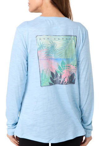 Thumbnail 2: Guy Harvey Guy Harvey Womens Long Sleeve Crew Neck Peek Beach Top 