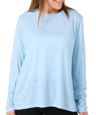 Thumbnail 1: Guy Harvey Guy Harvey Womens Long Sleeve Crew Neck Peek Beach Top 