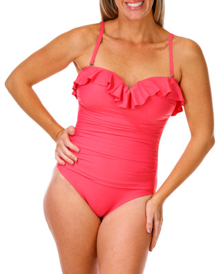 Thumbnail 2: DKNY DKNY Womens Ruffled Bandeu One Piece Swimsuit 