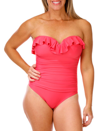 Thumbnail 3: DKNY DKNY Womens Ruffled Bandeu One Piece Swimsuit 