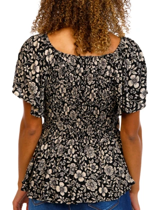 Thumbnail 2: Angie Angie Juniors Flutter Sleeve Smocked V-Neck Floral Top 