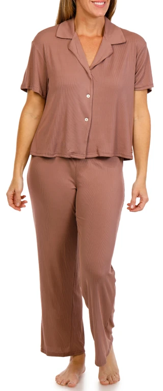 Thumbnail 1: BCBGMAXAZRIA BCBGMAXAZRIA Womens 3 Pc Solid Ribbed Pajama Pants Set 
