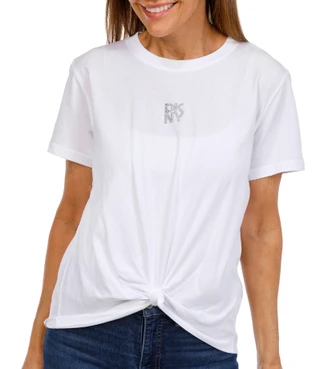 Thumbnail 1: DKNY DKNY Womens Active Crystal Logo Knot Hem Tee 
