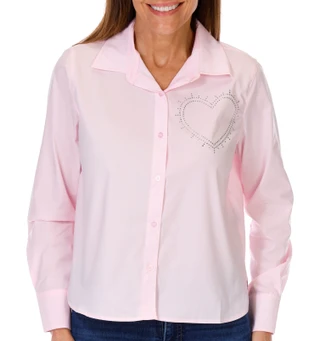 Thumbnail 5: ZAC AND RACHEL Zac and Rachel Petite Long Sleeve Heart Rhinestone Top 