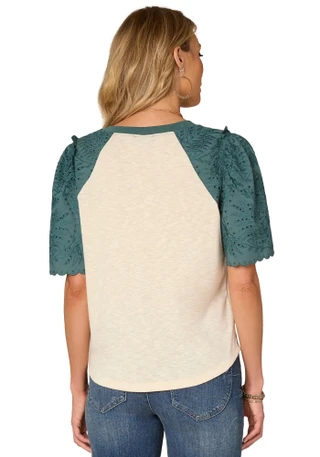Thumbnail 2: Democracy Democracy Womens Embroidered Puff Short Sleeve Top 