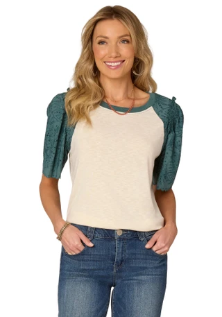 Thumbnail 1: Democracy Democracy Womens Embroidered Puff Short Sleeve Top 