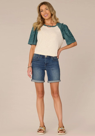 Thumbnail 3: Democracy Democracy Womens Embroidered Puff Short Sleeve Top 