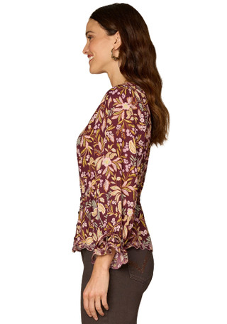 Thumbnail 2: Democracy Democracy Womens Long Sleeve V-Neck Floral Top 