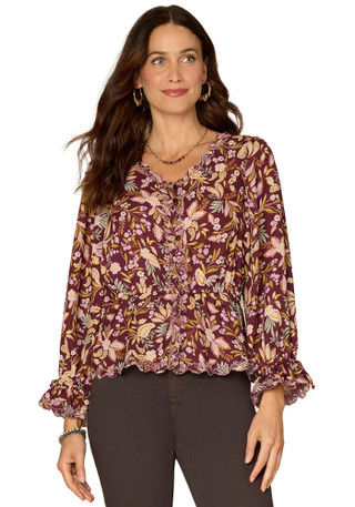 Thumbnail 1: Democracy Democracy Womens Long Sleeve V-Neck Floral Top 