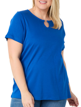 Thumbnail 3: Coral Bay Coral Bay Plus Short Sleeve Rectangle Metal Ring Top 
