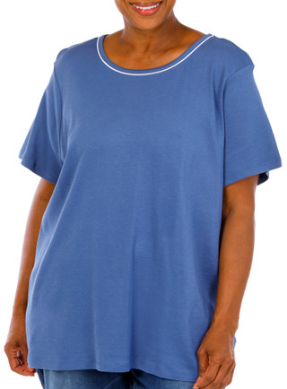 Thumbnail 1: Coral Bay Coral Bay Plus Short Sleeve Contrast Trim Top 
