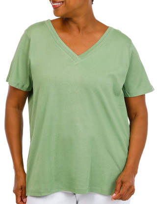 Thumbnail 1: Coral Bay Coral Bay Plus Short Sleeve Double V Neck Top 