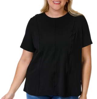 Thumbnail 1: CARMEN MARC VALVO Carmen Marc Valvo Plus Short Sleeve Crew Neck Top 