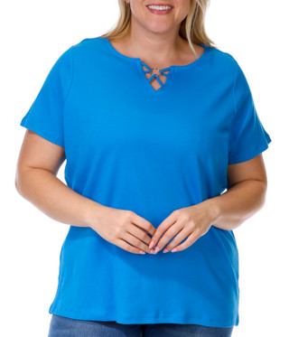 Thumbnail 2: Coral Bay Coral Bay Plus Short Sleeve Sweetheart Metal Ring Top 