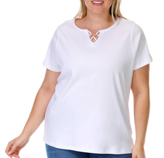 Thumbnail 1: Coral Bay Coral Bay Plus Short Sleeve Sweetheart Metal Ring Top 