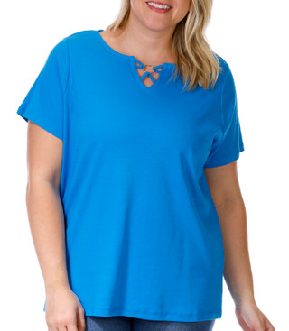 Thumbnail 1: Coral Bay Coral Bay Plus Short Sleeve Sweetheart Metal Ring Top 