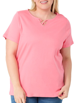 Thumbnail 1: Coral Bay Coral Bay Plus Short Sleeve Sweetheart Metal Ring Top 