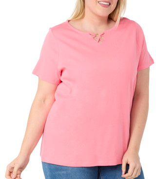 Thumbnail 3: Coral Bay Coral Bay Plus Short Sleeve Sweetheart Metal Ring Top 