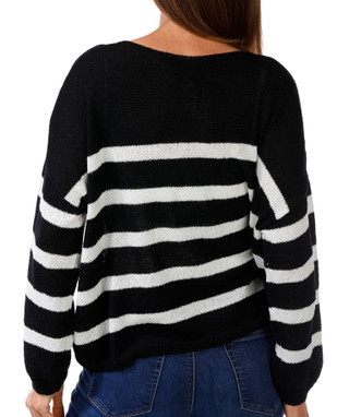 Thumbnail 3: Rain & Rose Rain & Rose Womens Long Sleeve Open Weave Stripe Sweater 