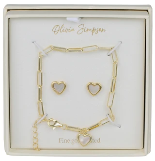 Thumbnail 1: Olivia Simpson Olivia Simpson Gold Heart Earrings & Bracelet Set 