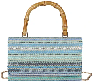 Thumbnail 1: D'Margeaux D'Margeaux Blue Woven Stripe Bamboo Handle Satchel 