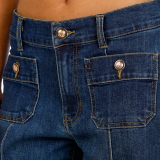 Thumbnail 3: BLUE REVIVAL Blue Revival Juniors Mid Rise Patch Pocket Wide Leg Jeans 