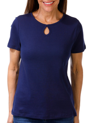 Thumbnail 1: Coral Bay Coral Bay Womens Short Sleeve Solid Keyhole Neck Top 