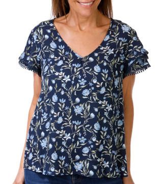 Thumbnail 1: Angels Angels Womens Victoria Short Sleeve Split Neck Top 