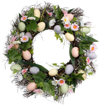 Thumbnail 1: IJK Limited Handcrafted Easter 22 In Egg & Flower Spiral Vine Wreath 