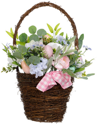 Thumbnail 1: IJK Limited Handcrafted Easter 22 In Egg & Ranunculus Wall Basket 