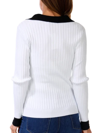 Thumbnail 2: Rafiana Rafiana Womens Long Sleeve Ribbed Collard Sweater 