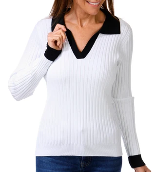 Thumbnail 1: Rafiana Rafiana Womens Long Sleeve Ribbed Collard Sweater 