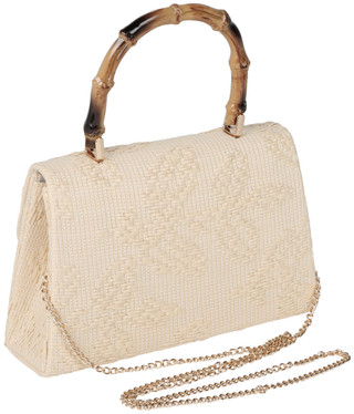 Thumbnail 2: D'Margeaux D'Margeaux Textured Floral Weave Bamboo Handle Satchel 