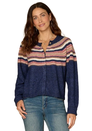 Thumbnail 1: Democracy Democracy Womens Long Sleeve Snap Front Stripe Sweater 