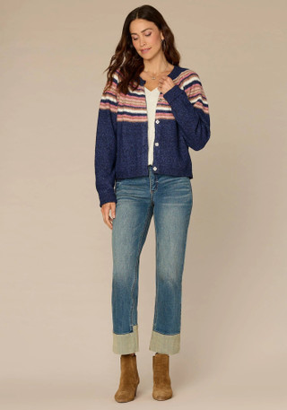 Thumbnail 2: Democracy Democracy Womens Long Sleeve Snap Front Stripe Sweater 
