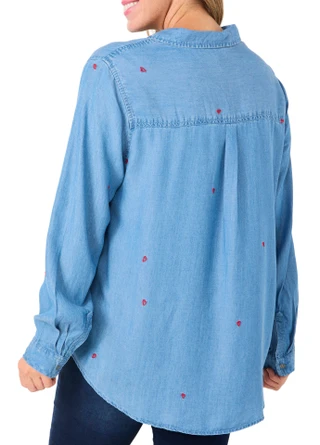 Thumbnail 3: Beach Lunch Lounge Beach Lunch Lounge Womens Long Sleeve Denim Heart Top 